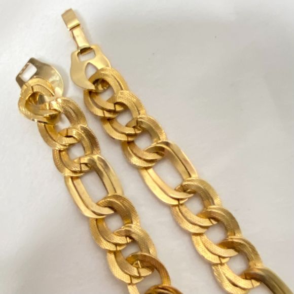 Unisex Necklace Gold Tone Heavy Chain Choker Textured Links Box Clasp - Picture 4 of 8